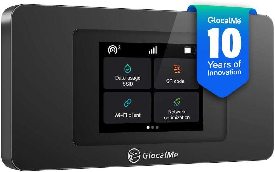 GlocalMe DuoTurbo 4G LTE Mobile Hotspot Device with Global 1.1GB Data 90Days, Portable WiFi Hotspot for Travel in 200+ Countries/Regions, SIMFREE and Dual Modem, 10 Devices Connected(Black)