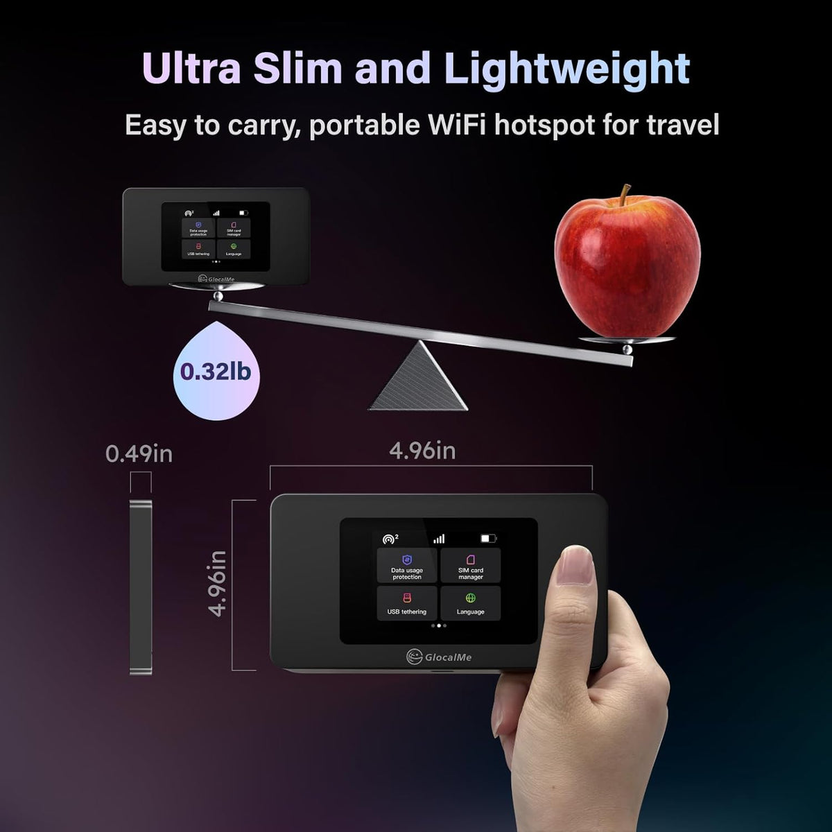 GlocalMe DuoTurbo 4G LTE Mobile Hotspot Device with Global 1.1GB Data 90Days, Portable WiFi Hotspot for Travel in 200+ Countries/Regions, SIMFREE and Dual Modem, 10 Devices Connected(Black)