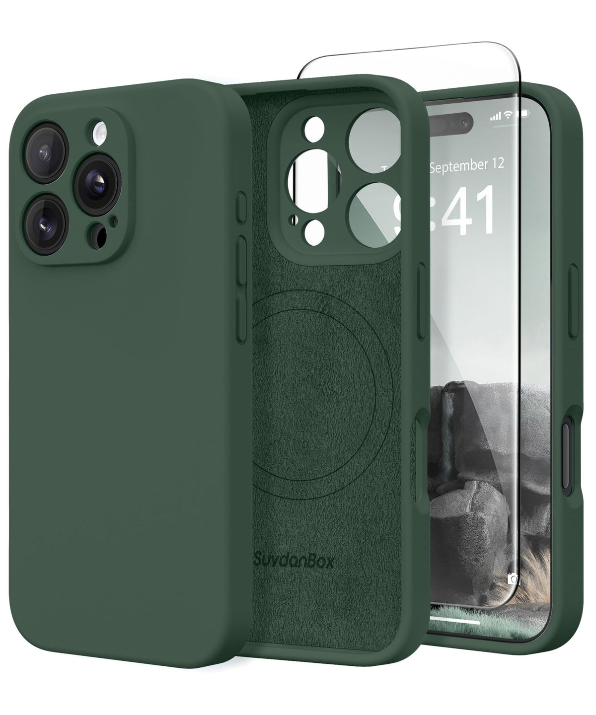 Magnetic for iPhone 17 Pro Max Case, Compatible with MagSafe, [Full Camera Protection][Screen Protector] Silicone Shockproof Protective Phone Case for iPhone 17 Pro Max 6.9", Calke Green