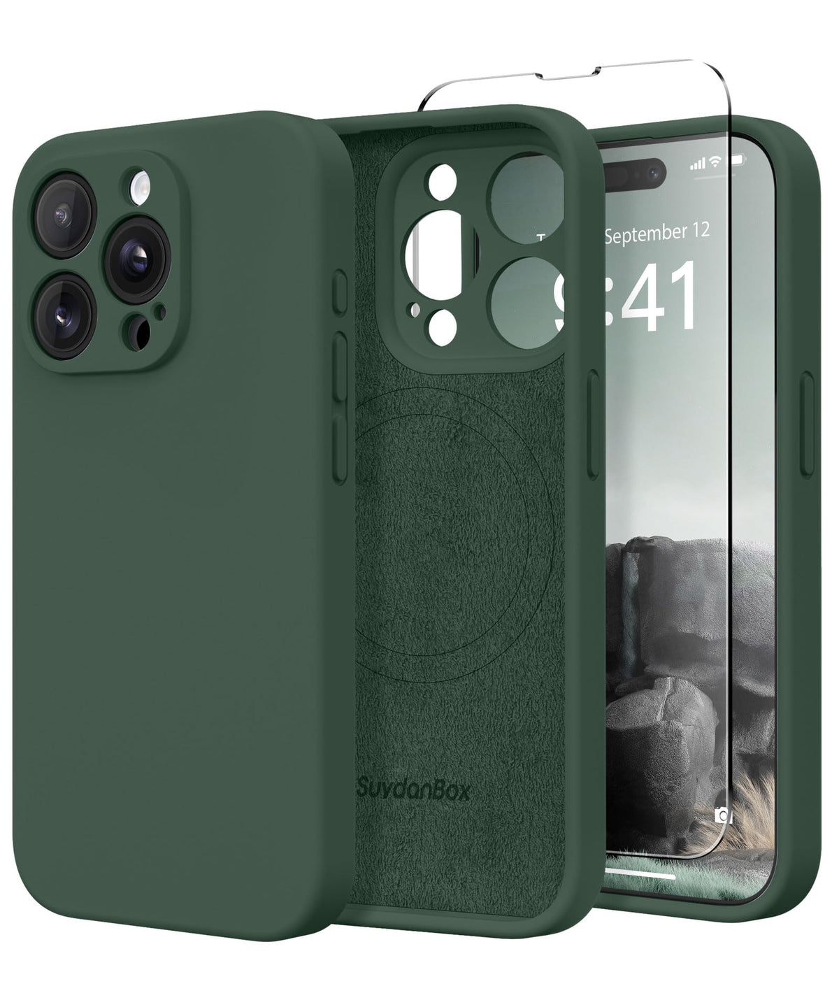 Magnetic for iPhone 17 Pro Max Case, Compatible with MagSafe, [Full Camera Protection][Screen Protector] Silicone Shockproof Protective Phone Case for iPhone 17 Pro Max 6.9", Calke Green